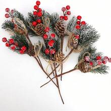 10pcs/5pcs/1pc Set Artificial Red Berry Branches With Pine Needles And Jute Rope Bows, Christmas Pine Branch Floral Decoration, Artificial Red Berry Wreath Decor, Christmas Tree Decorative Bouquet Garland Holiday Props,Halloween - Multicolor - View 5