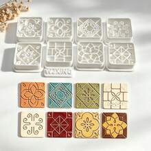 9Pcs Boho Square Pattern Polymer Clay Cutters, Vintage Tile Geometric Floral Clay Molds, DIY Handmade Earring Pendant Jewelry Craft Making Tools - 9pcs - View 5