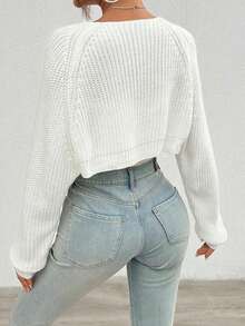 Women's Casual Elegant V-Neck Bell Sleeve Front Button Short Sleeve Cardigan, Suitable For Beach Party And Outings, Summer Style - White - View 3