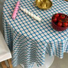 1pc Blue Plaid Tablecloth Cover, Artistic Atmosphere Desk Cloth, Photography Backdrop, Suitable For Holidays And Daily Decoration - Blue - View 4