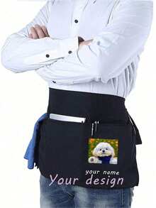 1pc Personalized Customized Neutral Polyester Apron, With 3 Pockets, Customizable Photo/Text, Short Waist Server Uniform, Black Hairdresser Apron, Hair Stylist Cosmetologist Beauty Gift Customization, Suitable For Kitchen, Baking And Chef Use - Multicolor - View 5