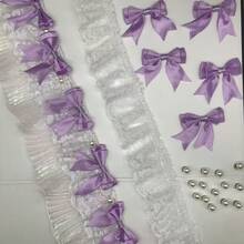 Black Elastic Double Layer Ruched Lace Trim, Elastic Lace Ruffle, Suitable For Sewing DIY Handmade Clothing Fringe, Race Ribbon, Coming Of Age Hair Ornament - 1 Yard Lace + 5 Pcs Oversized Bows - View 16