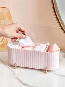 1pc Desktop Dust-Proof Storage Box, Suitable For Cotton Pads, Cotton Swabs, Makeup Remover Pads, Toothpicks, Dental Floss, Makeup Pad Sticks, Pink/Brown/Green/Red, Storage Organizer Box - Multicolor - View 6