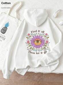 Oversized Women's Sweatshirt For Autumn And Winter, Long-Sleeve Hoodie With Pockets, Casual Top, Y2k Style, Daily Letter Slogan Graphic, White Unisex - White - View 6