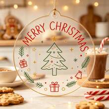 1pcsChristmas Acrylic Round Ornament, MERRY CHRISTMAS Printed Xmas Tree Hanging Pendant, Home Party Decor Holiday Gift - Multicolor - View 3