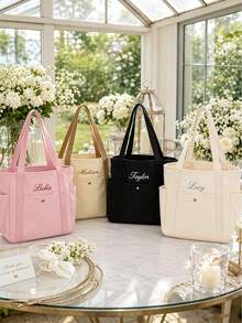 Custom Embroidered Bridesmaid Tote Bag, Personalized Canvas Beach Bag With Initial Ribbon, Bridesmaid Wedding Gift, Bridal Party Tote Bag - Multicolor - View 8