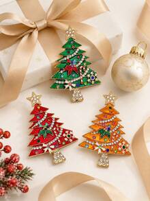 1pc Vintage Enamel Christmas Tree Brooch (With Colorful Rhinestone Star), Sparkling Holiday Accessory, Suitable For Party Outfits, Sweaters Or Coats, Christmas Gift - Multicolor - View 6