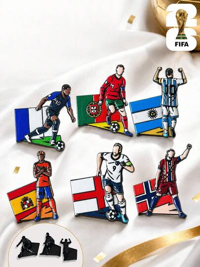 FIFA 6/1pc Football Player Enamel Pins, Cristiano Ronaldo Messi Lamine Yamal Mbappe Haaland Soccer Brooch Badges For Backpack, Lapel, Clothing, Fan Gift