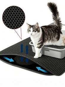 Double Layer Honeycomb EVA Cat Litter Mat, Waterproof Anti-Splash Anti-Leak Cat Litter Collection Mat, Cat Supplies, Comes With Pet Hair Roller - Multicolor - View 8