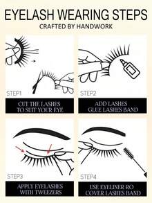 10 Pairs Natural Fluffy Extended Outer Corner False Eyelashes, Soft Natural Lash Strips, Transparent Stem, D Curl, Reusable, Suitable For Daily Wear, Dates And Party Occasions - Black - View 7