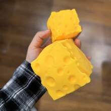 1Pc Yellow Cheese Block Squishy Toy, Soft Slow Rebound Fidget Toy, Simulation Cheese Squeeze Decompression Toy, For Desktop Decor, Stress Release, Anxiety Relief, Holiday Gift, Daily Relax Play - Multicolor - View 2