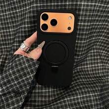 1pc Luxury Liquid Silicone Matte Invisible Ring Holder Phone Case, Compatible With IPhone 17 Air 16 15 14 13 12 11 Pro Plus Max, Supports Wireless Charging - Black - View 16