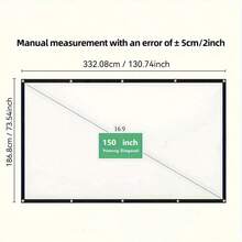 16:9 Foldable White Projector Screen, Wrinkle-Resistant Soft Fabric, Portable Home Theater Movie Screen - White - View 17