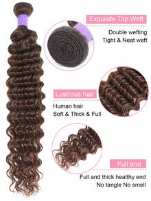 Deep Wave Bundles Human Hair 32 Inch Hair Extensions #4 Chocolate Brown Brazilian Virgin Human Hair Bundles For Women Wet And Wavy Quick Weave Hair Extensions Double Weft - S4 - View 4