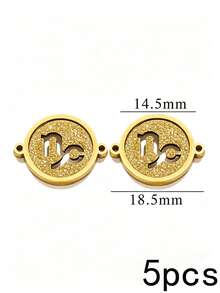 1/5pcs Zodiac Connector Pendant, 18K Gold Plated 304 Stainless Steel Double Hole Zodiac Pendant, Non-Fading DIY Jewelry Accessories - Zodiac Connector Ring - View 27