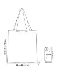 1pc Little Bear Print Canvas Tote Bag, Large Capacity Hand‑Held Shoulder Bag,Reusable Shopping Bag For Music Festival Party Daily Packing Books - Multicolor - View 6