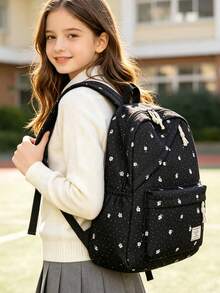 Set Tas Ransel 3 Buah Bergaya Kampus dengan Motif Polkadot/Bunga, Termasuk Ransel, Tas Bekal, dan Tempat Pensil, Dilengkapi Kompartemen Laptop, Tali Bahu yang Dapat Diatur, Banyak Kantong, Kapasitas Besar, Set Tas Sekolah Multifungsi, Cocok untuk Anak Perempuan/Laki-laki/Siswa untuk Penggunaan Sehari-hari/Liburan/Perjalanan/Kembali ke Sekolah - 2345 - View 7