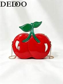 Dedoo Women's Elegant Solid Color Canvas Metal Chain Strap Shoulder Bag - Red - View 2