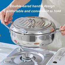 24cm 3.4L Japanese Tempura Deep Fryer Pot, Stove‑Top Frying Pot Built‑In Thermometer And Oil Drainer Rack For Home Use - View 3