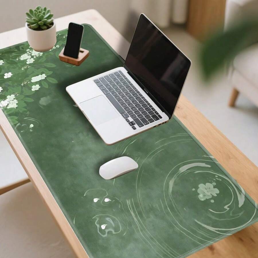Gaming Mouse Pad & Desk Mat | Non-Slip Base, Green Floral Pattern, Suitable For Office And Home; Large Full-Size Desk Mat For Computer And Laptop - Mouse Pad - View 1