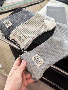1/3 Pairs Women's Korean Vintage Ruffle Lace Striped Personalized Fabric Label Letter Daily Commute Versatile Mid-Calf Socks, Autumn/Winter - Multicolor - View 10
