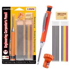 2pcs Automatic Carpenter Pencils With Sharpener - 2.8mm Lead, Metal Body, Includes Extra Black Replacement Leads, Suitable For Design And Crafting - Sets - View 7