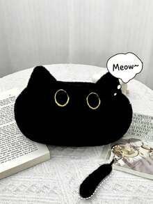 1pc Black Cat Face Pencil Case, Rectangular Large Capacity Zippered Makeup Bag/Toiletries Bag, Portable Student/School/University/Office Desktop Stationery Storage Bag, Suitable For All Seasons And Everyday Use - Multiple Colors and Styles - View 4