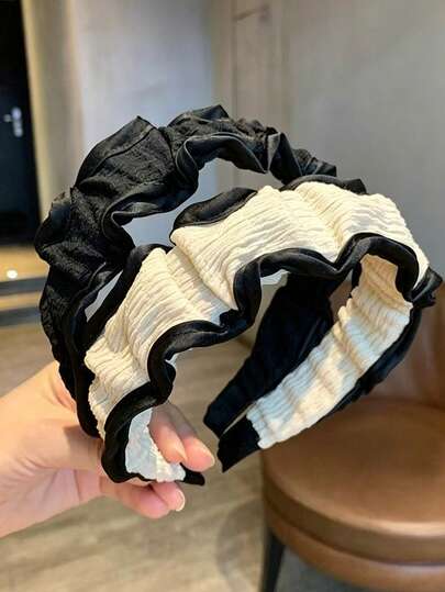 1pc/2pcs Vintage Colorblock Ruched Fabric Headband, Elegant Fabric Hair Accessory, Versatile Non-Slip Face Wash Headband For Women