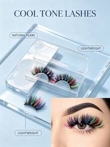 Rainbow Multicolor Faux Fur False Eyelashes, Exaggerated Voluminous Strip Lashes For Party And Cosplay - Multicolor - View 7