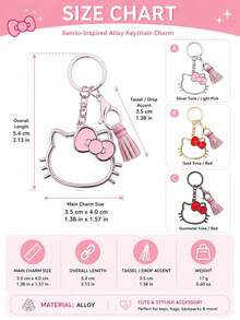 Gantungan Kunci Hello Kitty Sanrio untuk Pembuatan Perhiasan, Gantungan Kunci Kepala Kucing Paduan Logam dengan Pita, Gantungan Kunci Logam Lucu untuk Wanita, Aksesoris Tas Dompet Ransel - Pesona - View 4