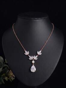 1pc Fashion Luxury Floral Leaf Pearl Water Drop Zirconia Necklace Suitable For Bride Wedding, Evening Party - Pearl Teardrop Necklace - View 18