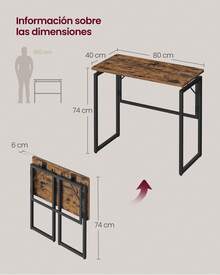 VASAGLE Folding Table, Folding Desk, Rounded Edges, 80 X 40 Cm - A - View 6