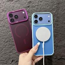 半透明色塊磁吸無線充電手機殼,彩色大窗鏡頭框全包防摔保護殼,清新溫柔風,適用 18 Pro Max/18 Pro/Duo/17 Air/18/17/16/15/14 Pro Max/13 系列,送給女生的吸睛禮物 - 藍色 - 查看 7