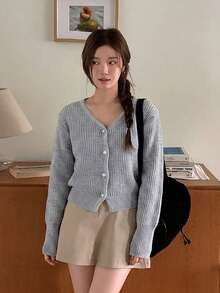 Cardigan Lengan Panjang Kancing Depan Serbaguna untuk Wanita, Desain Musim Gugur/Dingin YCYC - Grey - View 1
