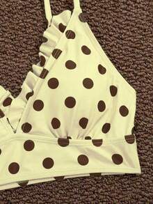 New Summer Women's Polka Dot Print Elegant 2 Pieces Bikini Set, With Ruffle Lace, Suitable For Beach Vacation - Cream - View 6