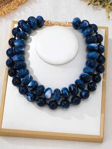 OABE 2pcs/Set Bohemian Style Navy Blue Beaded Layered Necklace Set Suitable For Women's Daily Wear - Blue - View 3