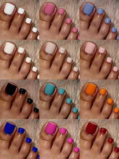 24pcs Bright Red Short Square Wearable Toe Nail Tips, Full Coverage Reusable Acrylic Fake Toenails, Easy To Apply And Remove DIY Foot Nail Art Set