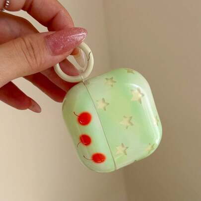 Fashion Creative Tie-Dye Avocado Green Star Cherry With Hanging Ring Earphone Case Suitable For Airpods 4th Generation Cute Earphone Cover Apple 2nd Generation 3rd Generation New Protective Case Pendant Airpodspro 3 Korean Style Earphone Case Pro 2 Girls Earphone Case Protective Cover Spring Summer Earphone Case Birthday Gift Holiday Gift