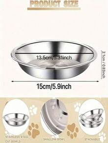 PETSIN 1/2/5 buah Mangkuk Kucing Stainless Steel, Mangkuk Makanan & Air Hewan Peliharaan Dangkal Lebar 5,9 Inci, Mudah Dibersihkan, Untuk Kucing & Anjing Kecil - 365 ml - View 5