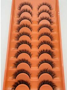 10 Pairs Natural Long Strip False Eyelashes, 3D Handmade Cross Soft Black Band Reusable Lashes For Daily, Work And Party Looks - View 6