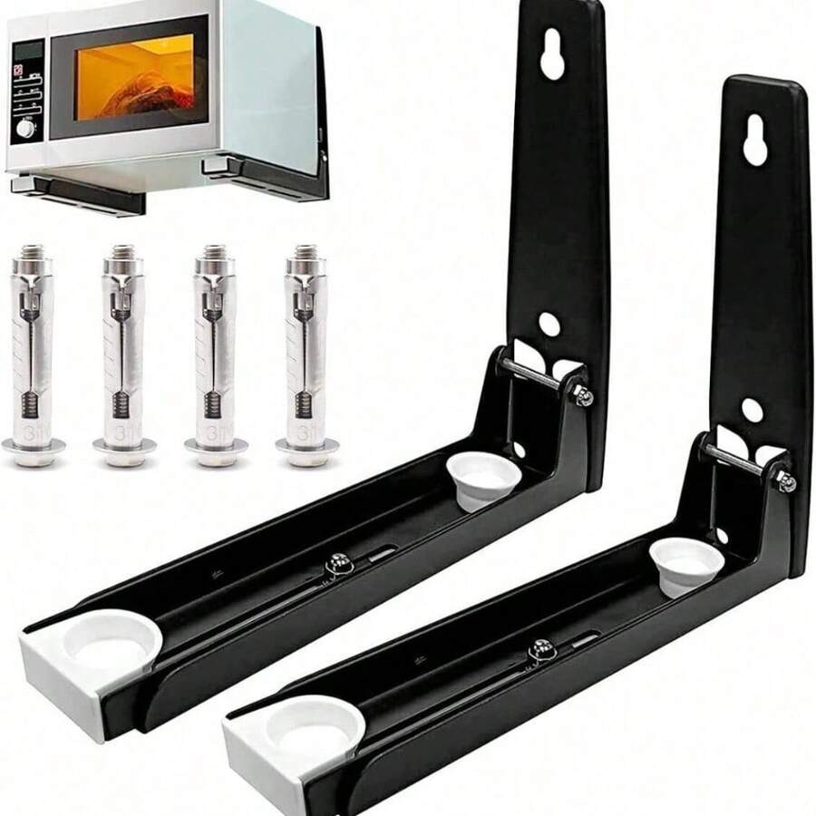 Wall Mounted Microwave Oven Bracket Heavy Duty Adjustable Stainless Steel Shelf Rack 40Kg Load Space Saving Kitchen Storage - 1 - View 1