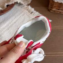 Girls' Cute Patchwork Casual Sports Shoes, Wide Toe, Durable Soft Sole, Hook And Loop, Indoor/Outdoor Flat Shoes - Red - View 5