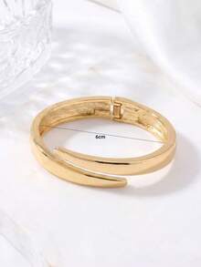 1pc Minimalist Asymmetric Cross Spring Design Bracelet, Polished Gold Plated Elastic Open Cuff Bracelet Suitable For Daily Jewelry Matching, Unisex - Gold - View 5