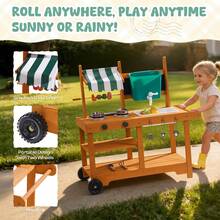 ROBUD Mud Kitchen With Rolling Wheels And Fabric Awning For Kids 3+ - Burnt Orange - View 7