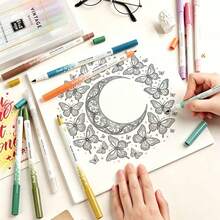 2027 New Moonlit Blossoms Adult Coloring Book, 20*20cm Square Format, 24 Pages, 120g Thick Pearlescent Paper, Dark Gothic Manga Style, Crescent Moon, Vintage Castle With Fragrant Twining Rose Vines, Mysterious And Elegant Atmosphere - Coloring Book - View 4