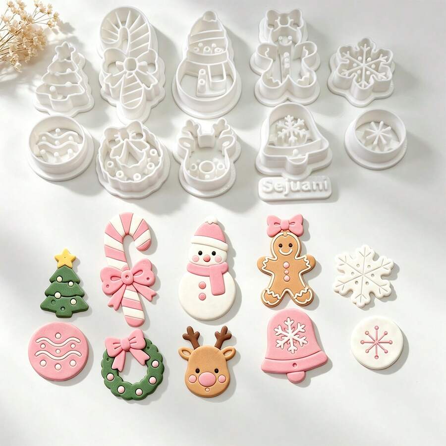 11Pcs Holiday Christmas Clay Cutters, Xmas Snowflake Reindeer Gingerbread Design Molds For Polymer Clay DIY Jewelry Making