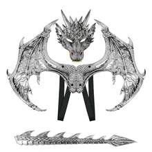Fantasy-drakcosplay-rekvisitset, röd texturerad mask och vingkostymdelar, justerbart fäste för stabil användning, iögonfallande festtillbehörskit, mångsidiga utklädningsrekvisita för Halloween-evenemang och karnevalstillfällen - Multifärgad - Visa 6