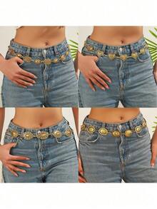 1pc High Quality Round Metal Waist Belt, Suitable For Women In Summer - Multi-color - View 6