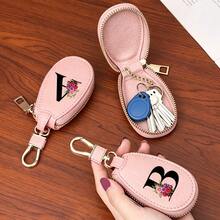 Black Letters A-Z Car Key Protection Cover PU Key Bag Mini Car Key Bag Key Ring Wallet Zipper Charter Keychain Male And Female Universal Key Ring Gift - Multicolor - View 6