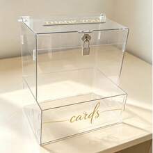 Lockable Transparent Acrylic Wedding Card Box With Card Slot, Decorated With Gold "Cards" Lettering, Envelope Gift Storage Box For Wedding, Bridal Shower, Birthday, Graduation Party Tabletop Decor - 1PC - View 6